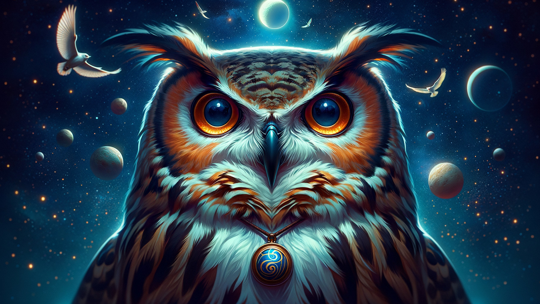 Majestic Great Horned Owl with Vibrant Blue Eyes