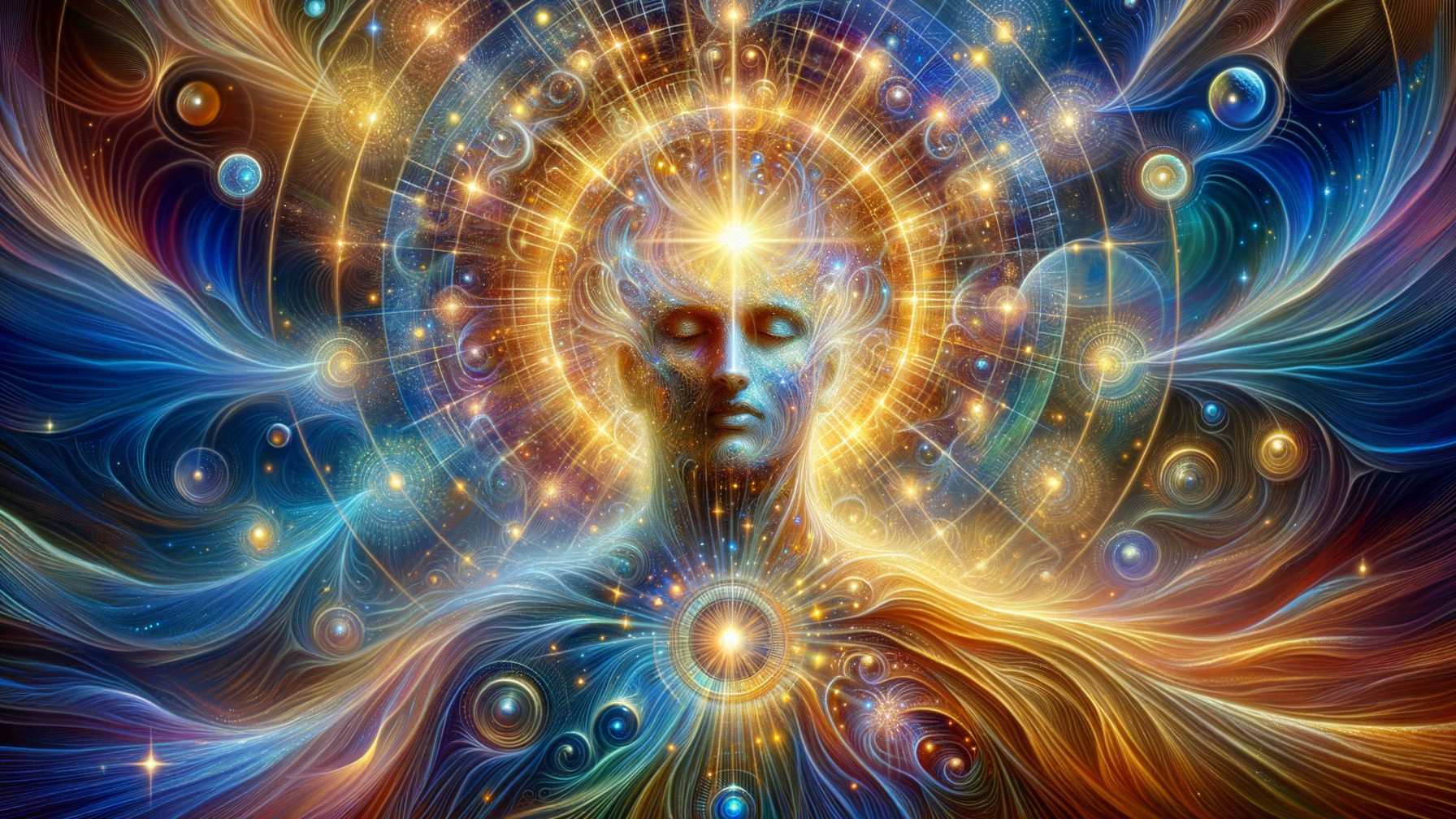 Ethereal Human Figure Surrounded by Light Patterns