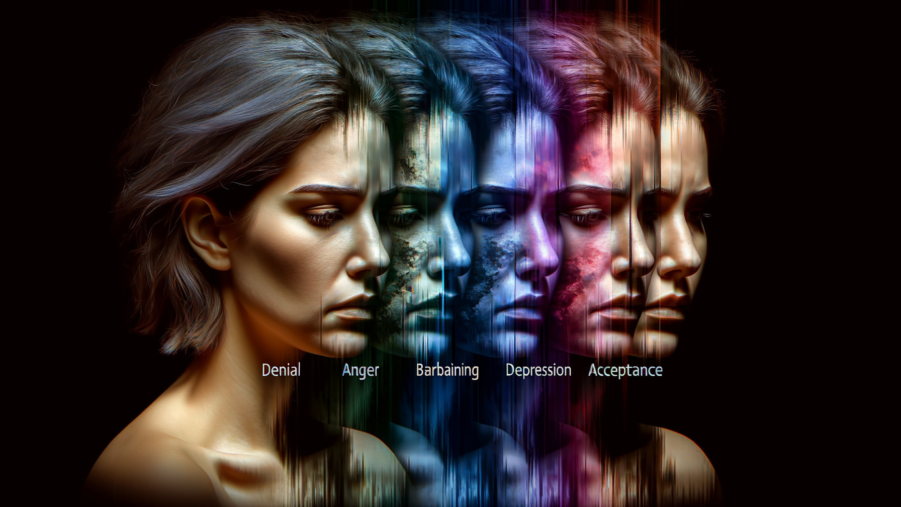 Woman's Face Representing Five Emotional States