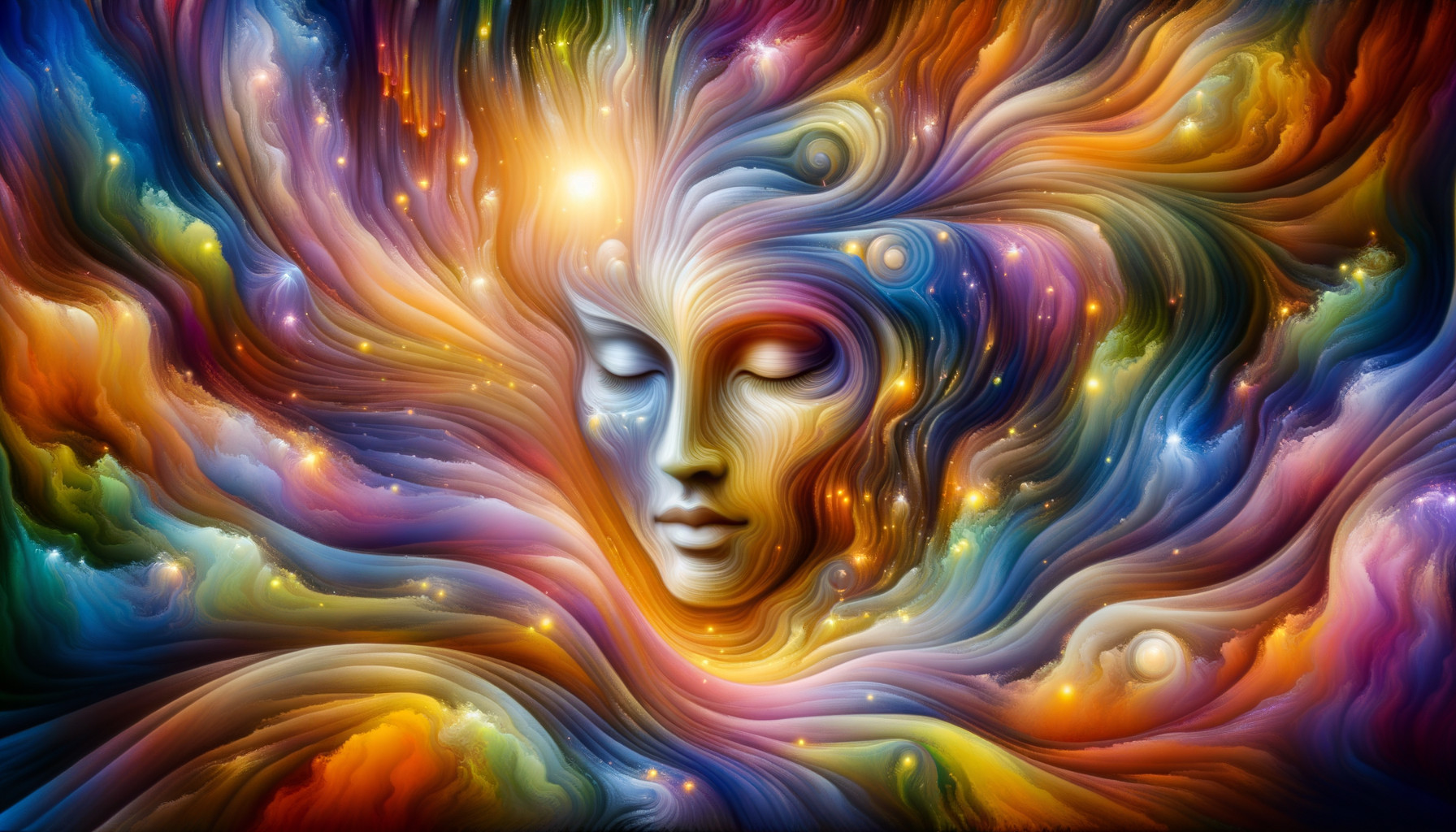 Vibrant surreal artwork: Woman's face merges with cosmic colors