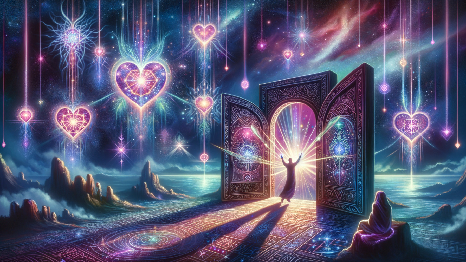 Open Ornate Doorway in Cosmic Landscape Scene