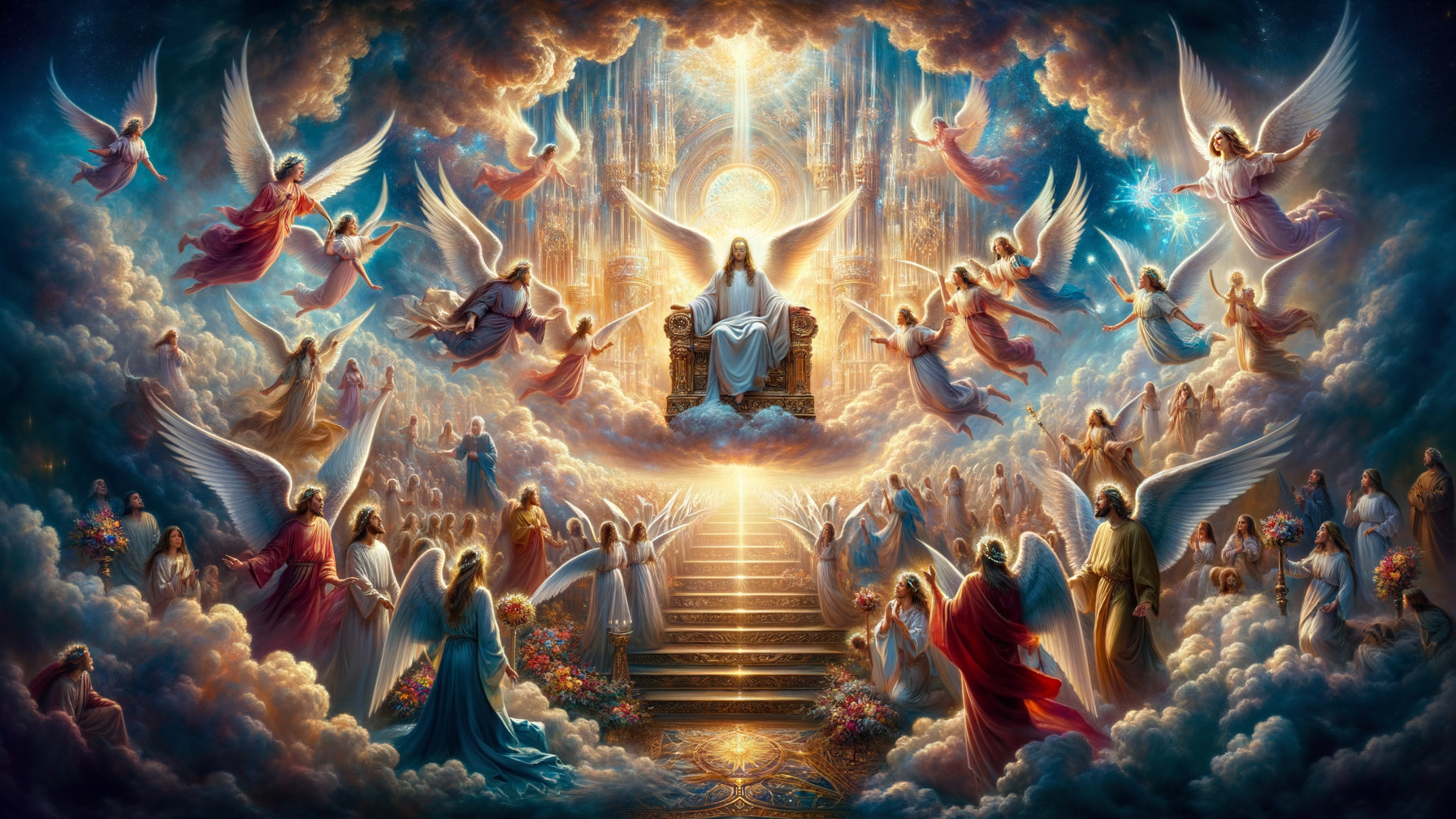 Heavenly Scene with Angels and Jesus Christ in Light