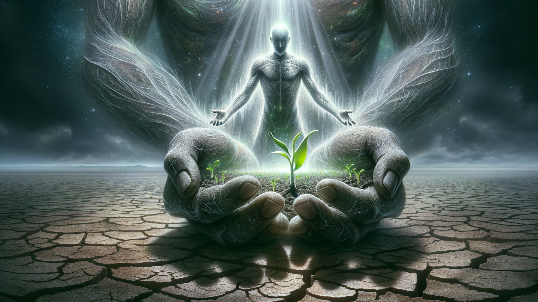 Surreal Landscape with Luminous Figure and Cosmos