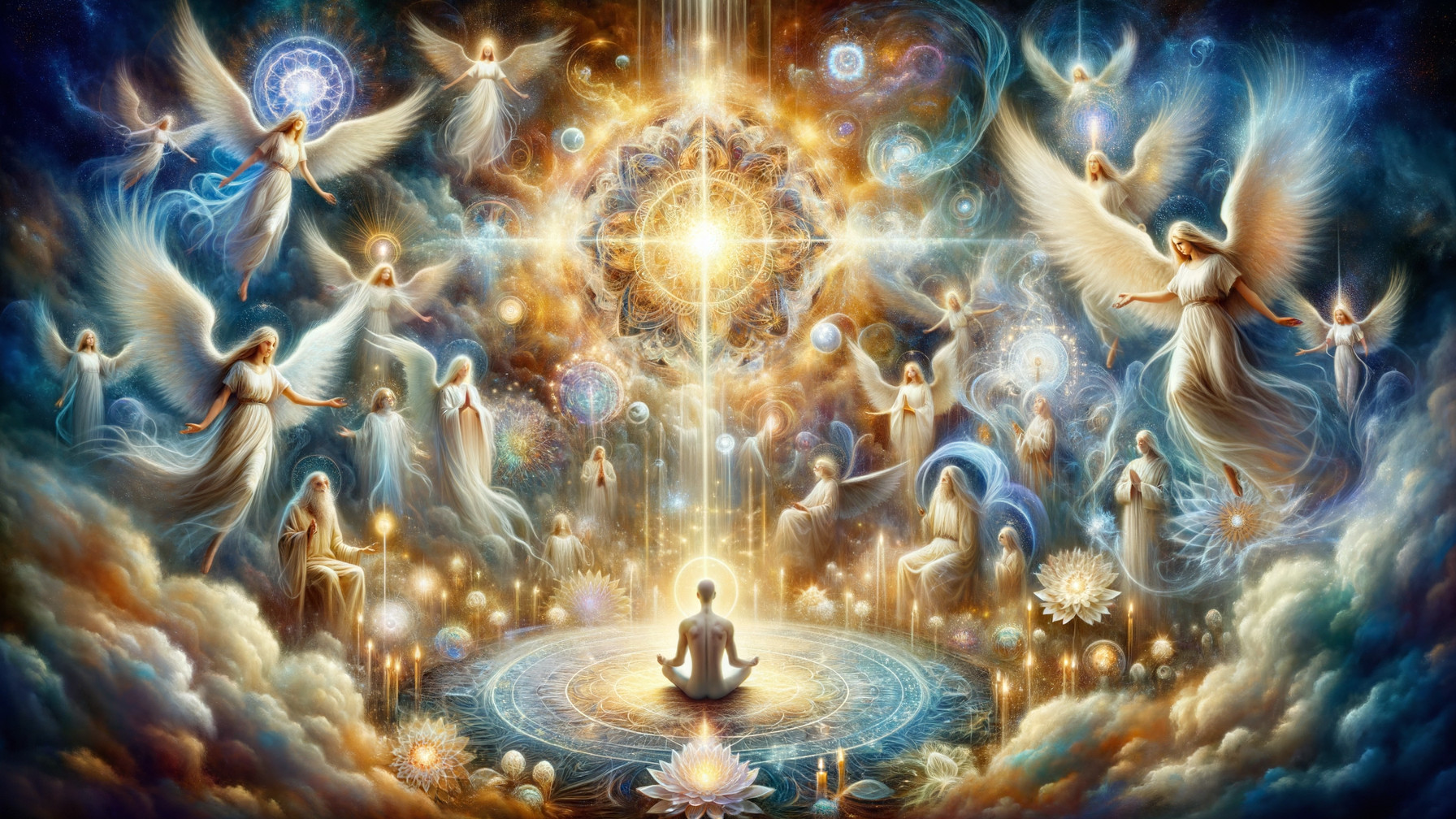 Meditative Figure in Ethereal, Mystical Landscape