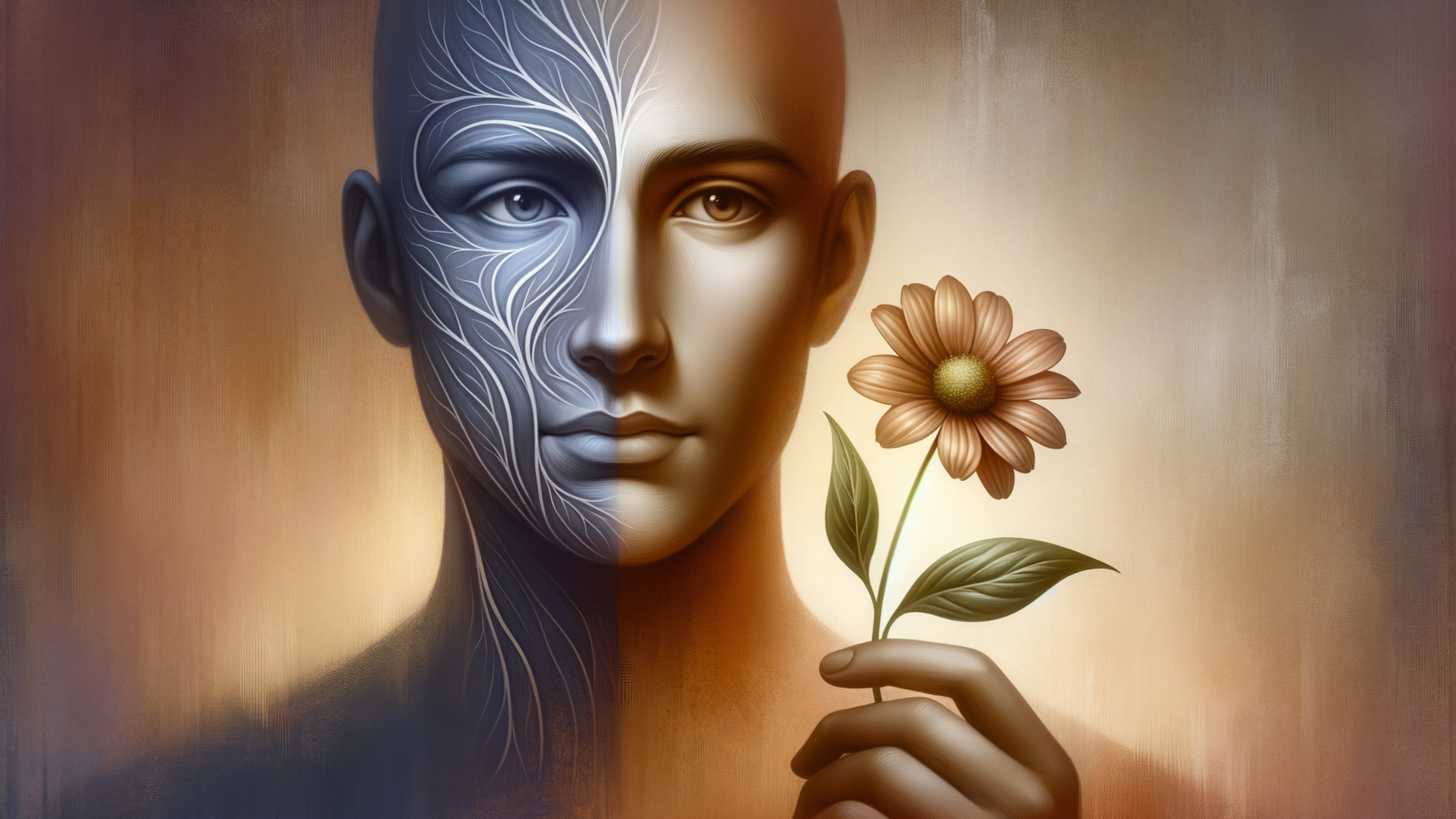 Half-Human Face with Nature-Inspired Patterns