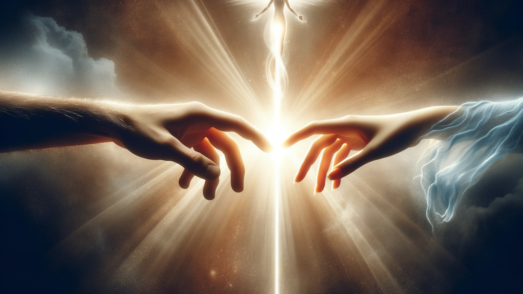 Dramatic Scene of Hands Reaching in Luminous Light