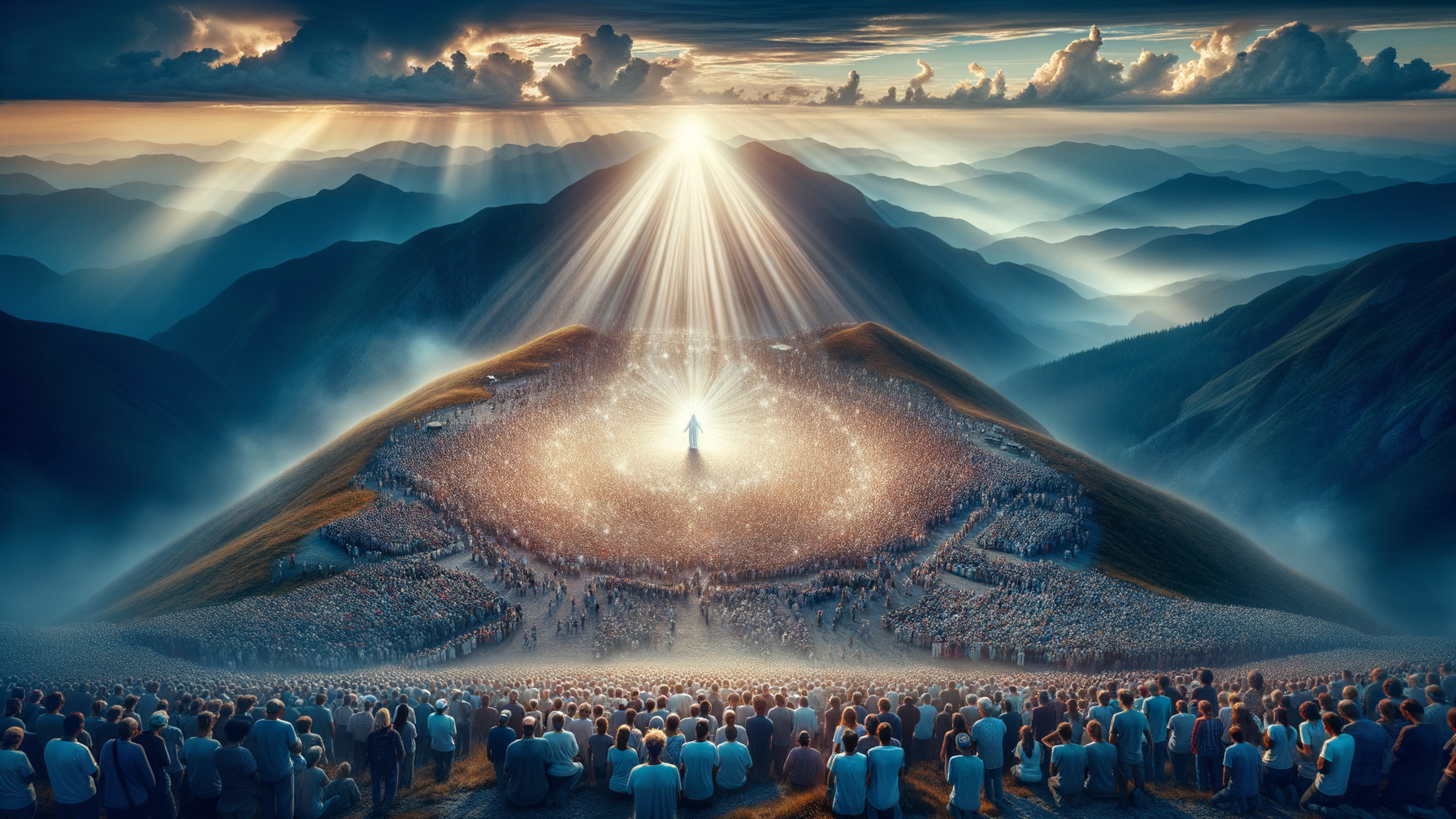 Crowd on Hill Observing Bright Light from Angelic Figure