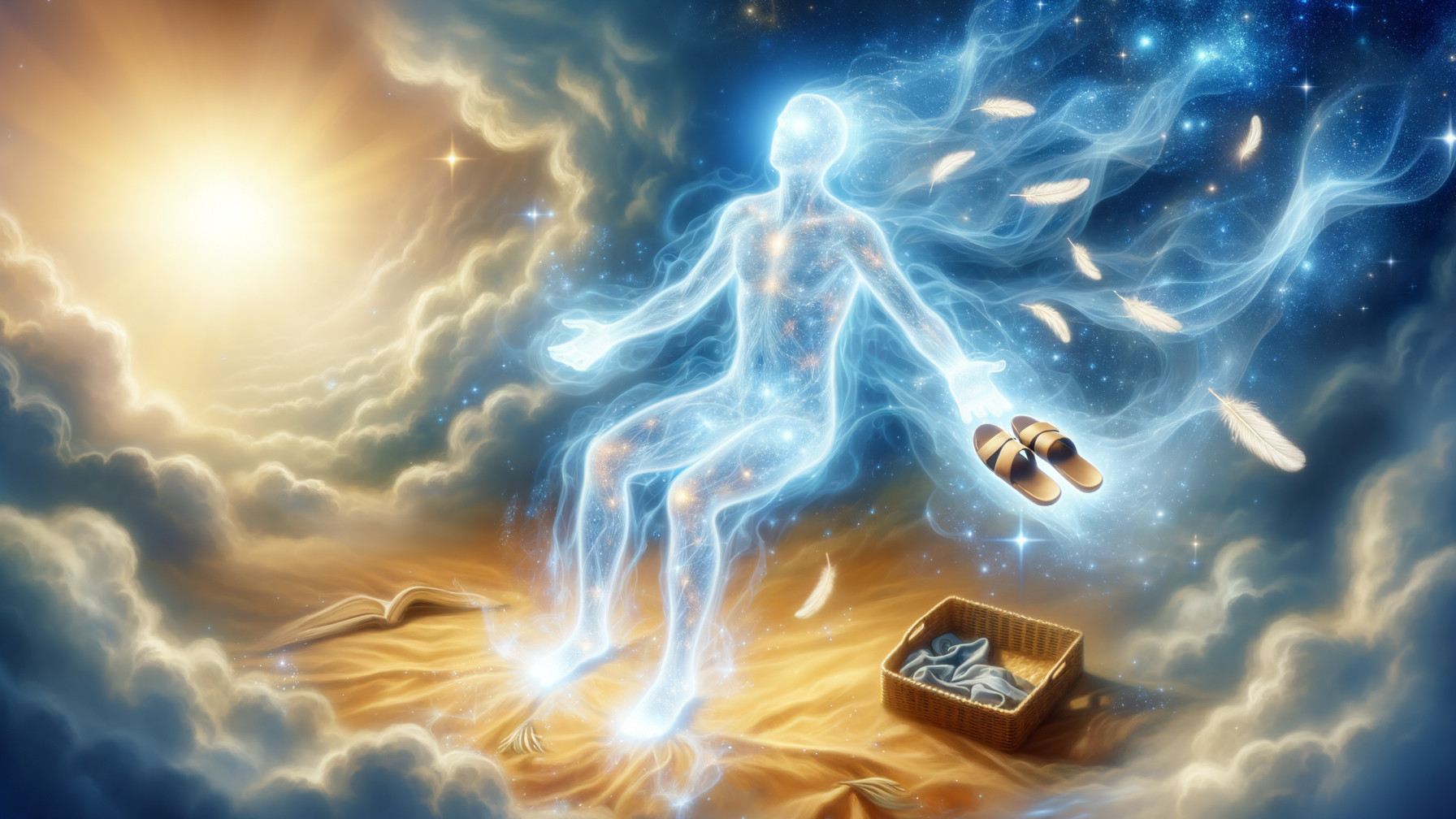 Luminous Blue-White Energy Being in Celestial Landscape