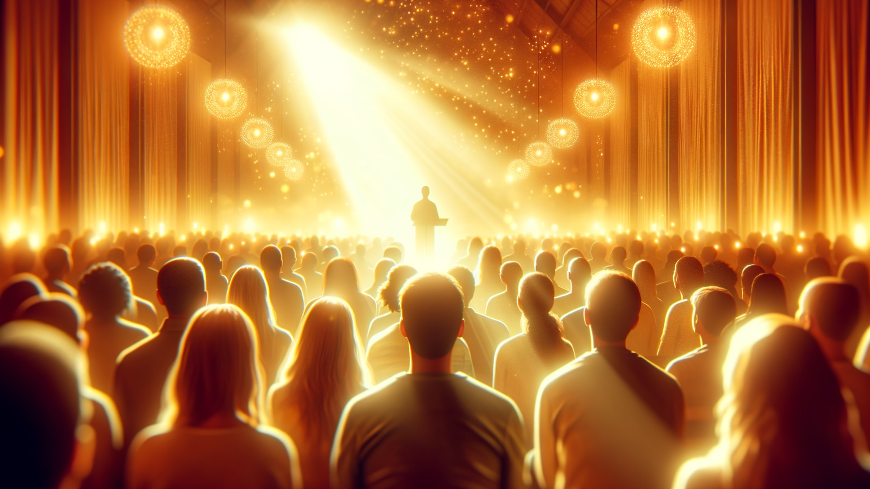 Audience in Grand Hall Listening to Speaker at Podium