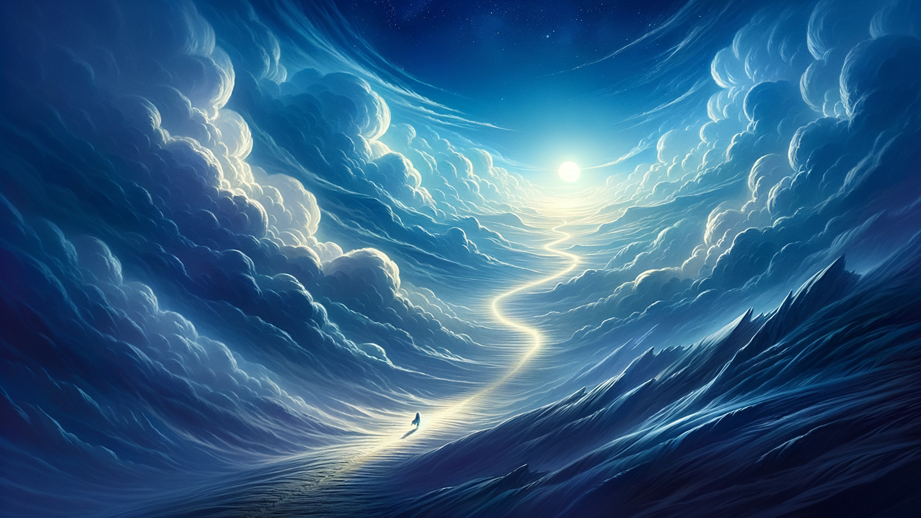 Dreamlike Landscape with Winding Path and Clouds