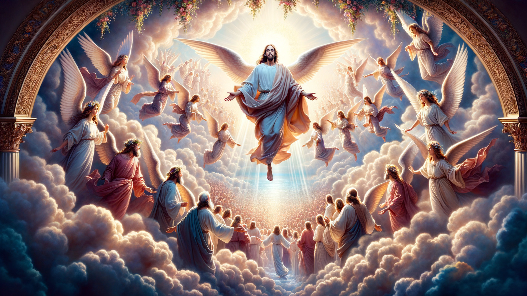 Heavenly Scene with Ethereal Figure and Angels