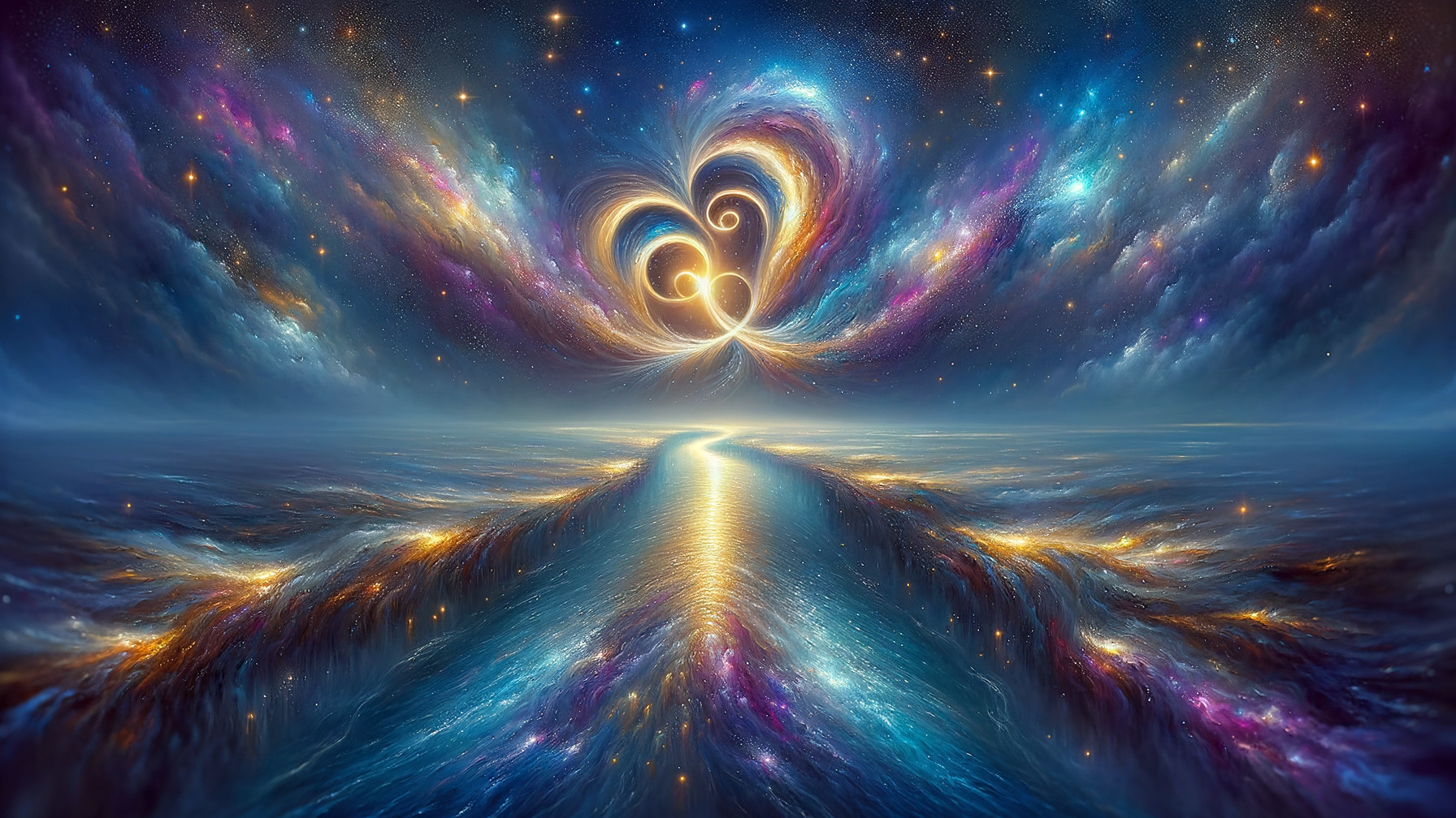 Cosmic Heart Shape with Colorful Ethereal Clouds