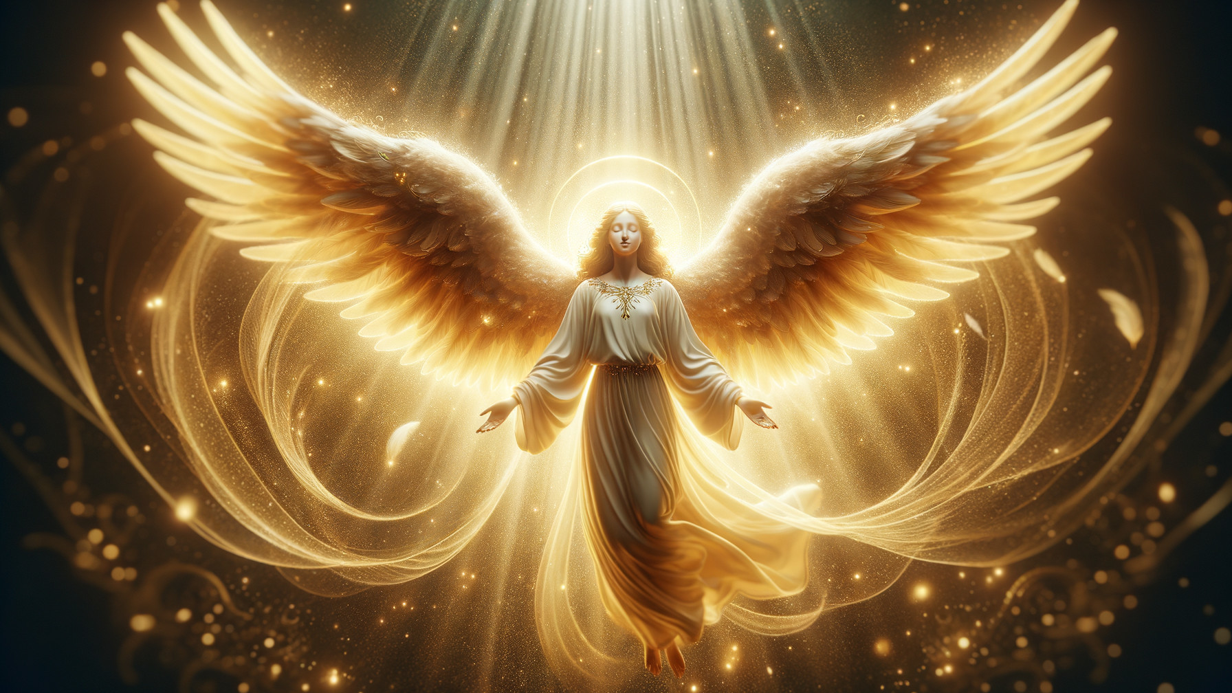 Radiant Angel with Golden Wings in Ethereal Light