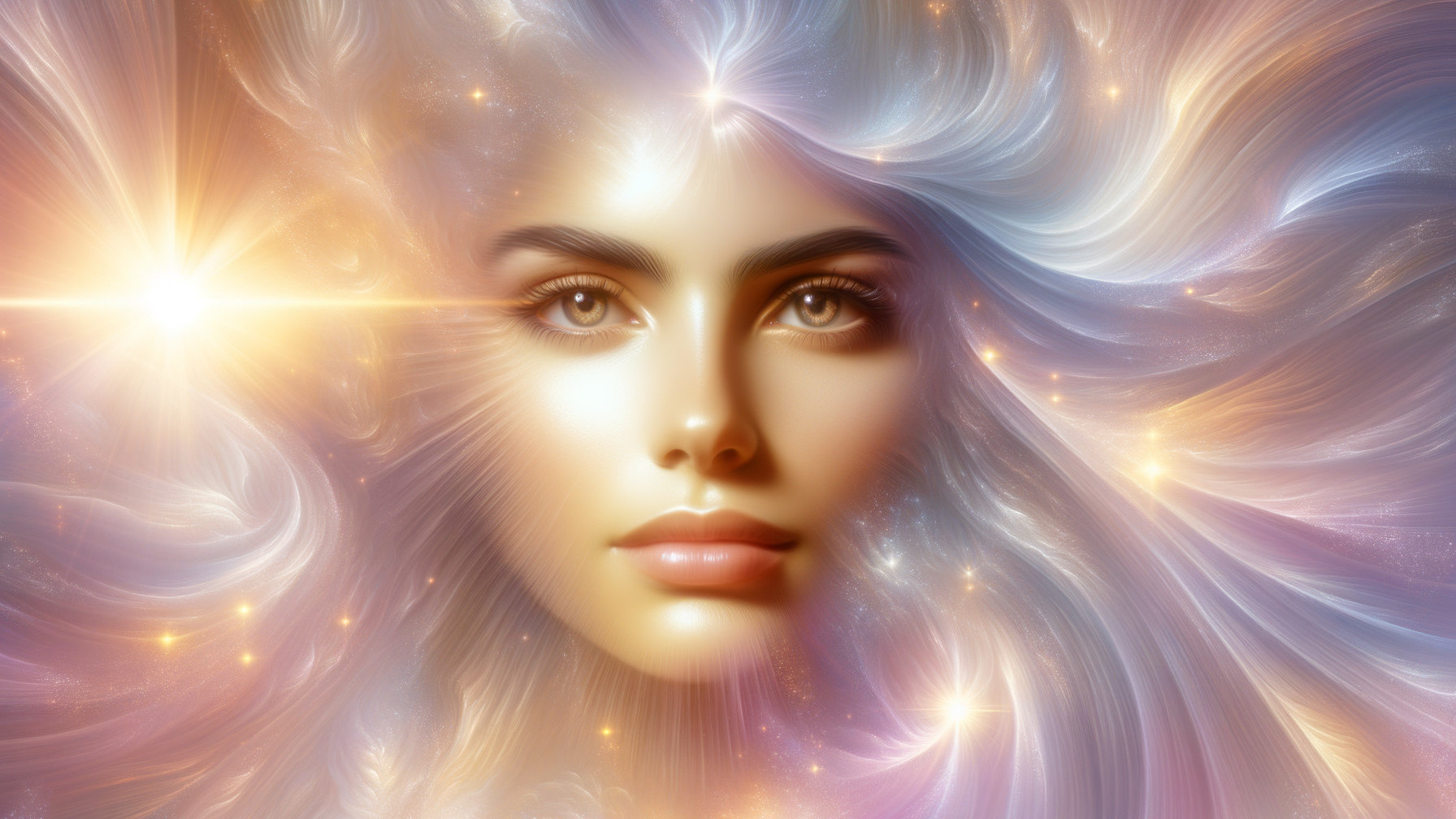 Ethereal Portrait with Luminous Hair and Radiant Light