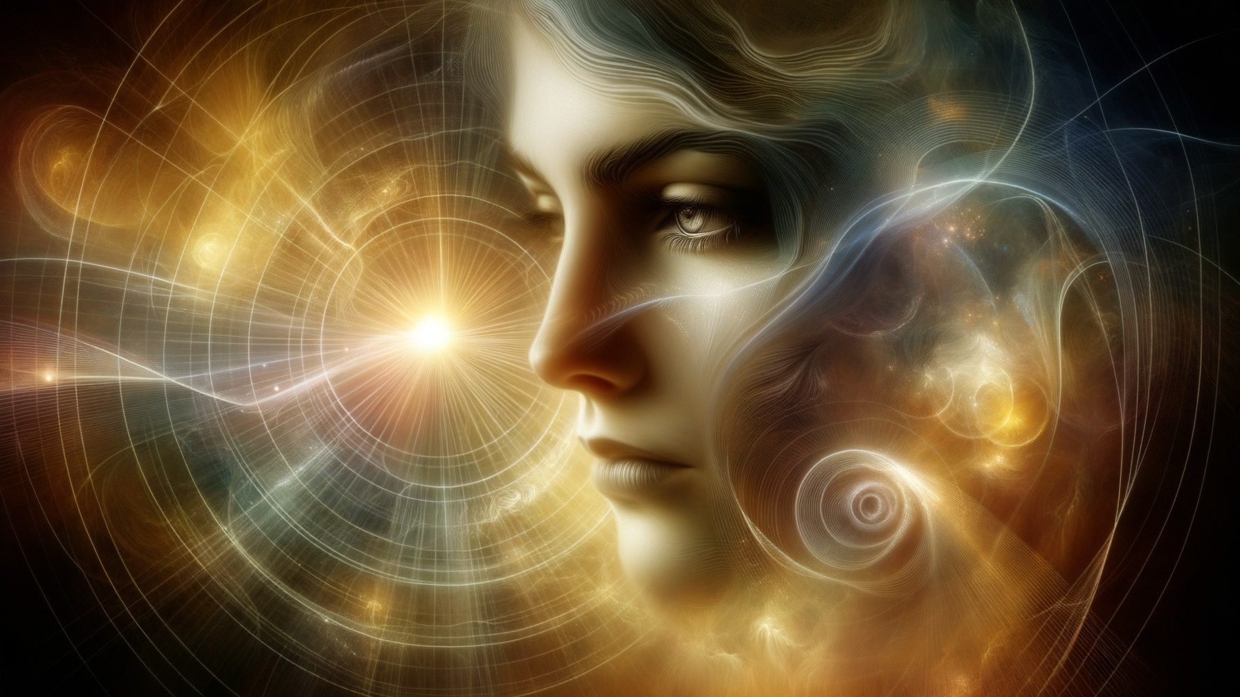 Ethereal Profile Portrait of a Young Woman in Cosmic Light