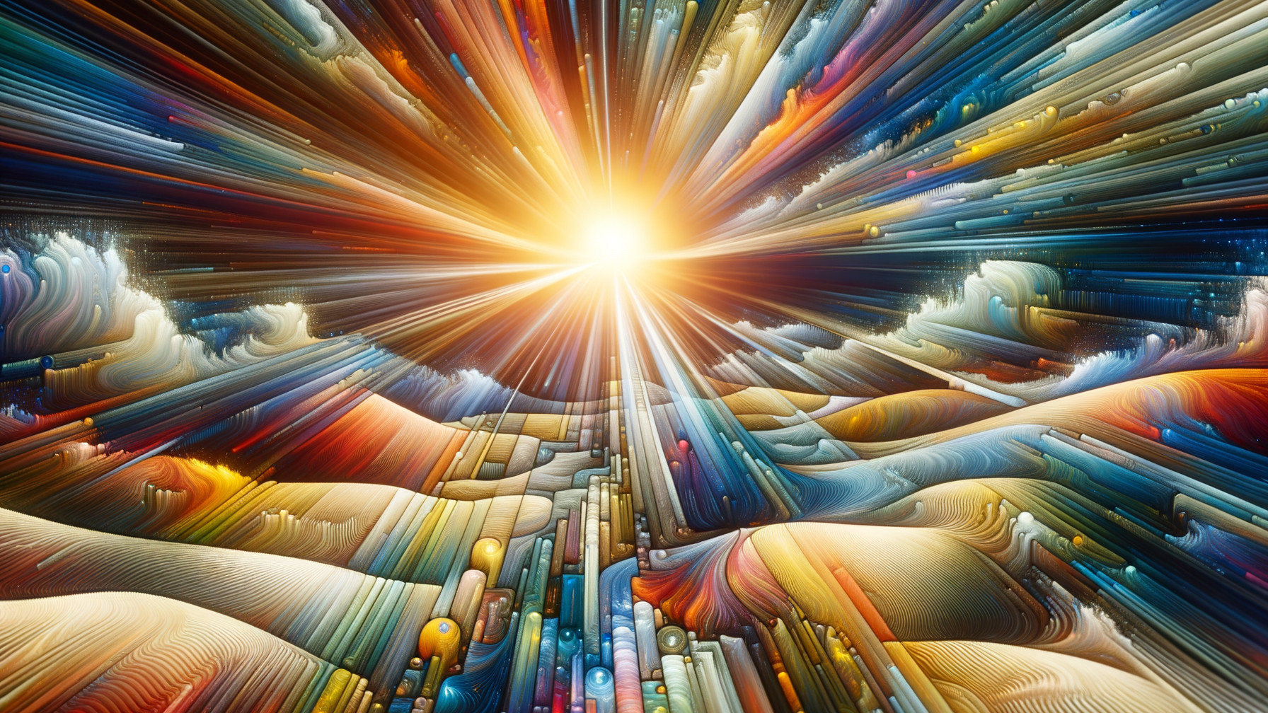 Vibrant Abstract Landscape with Dynamic Light Rays