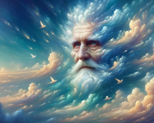 Surreal Landscape with Majestic Elderly Figure