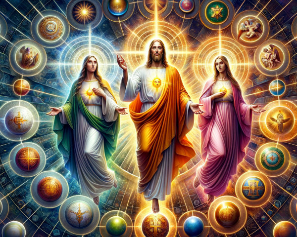 Celestial Scene with Divine Figures and Mandalas
