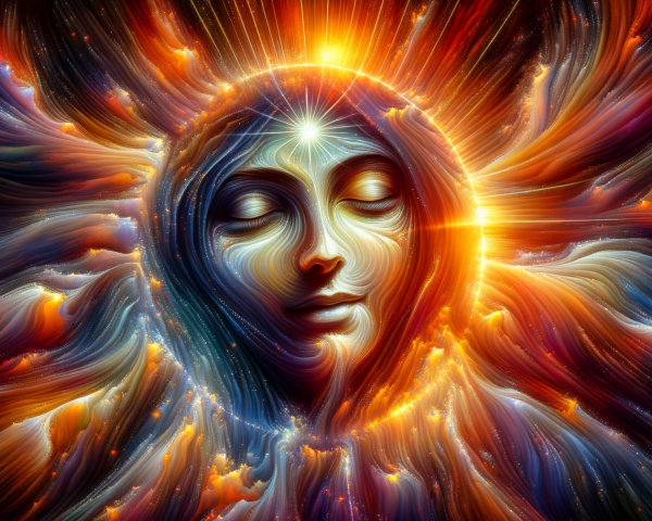 Ethereal Figure Surrounded by Vibrant Cosmic Colors