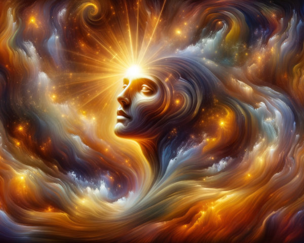 Ethereal Figure Surrounded by Vibrant Cosmic Colors