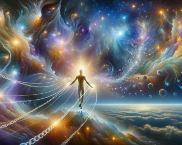 Silhouette in Cosmic Landscape with Vibrant Colors