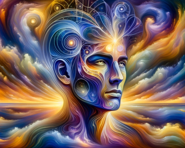 Abstract Human Head in Colorful Cosmic Swirl