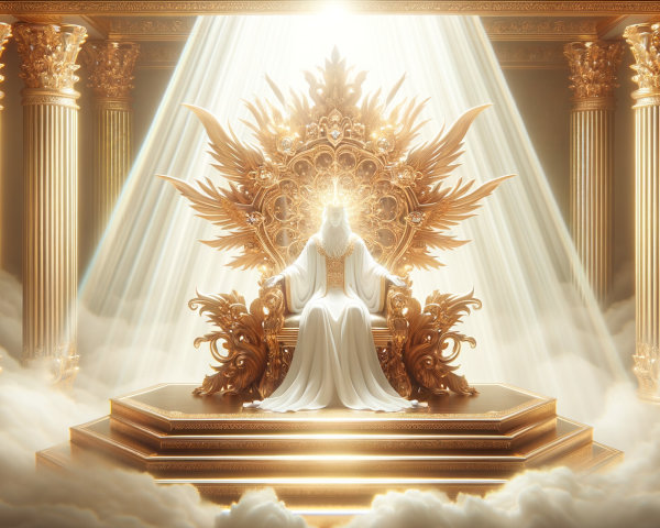 Majestic throne room with a divine figure in white