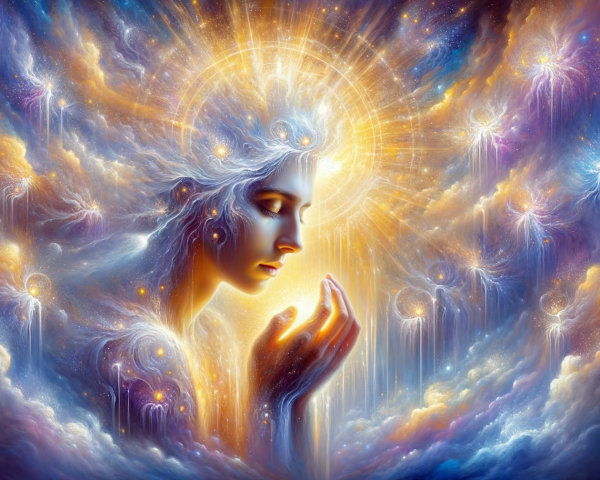 Ethereal Figure in Vibrant Cosmic Colors and Light