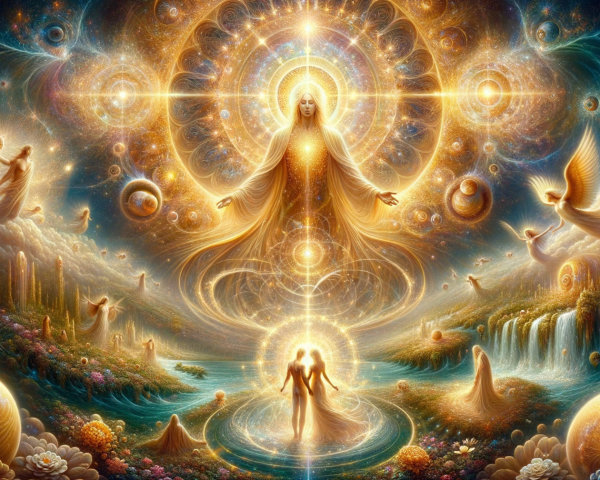 Celestial Scene with Vibrant Colors and Patterns