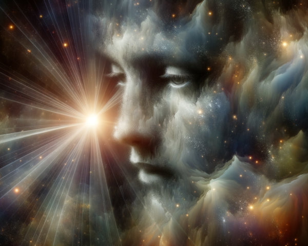 Surreal Cosmic Scene with Human Face in Nebula