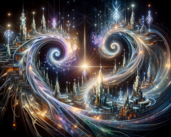 Digital Landscape with Cosmic Cityscape Elements