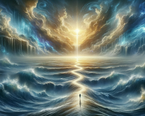 Majestic Seascape with Vibrant Sky and Waterfalls