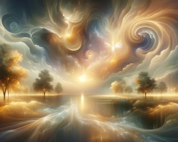 Ethereal Landscape with Vibrant Sky and Silhouetted Trees