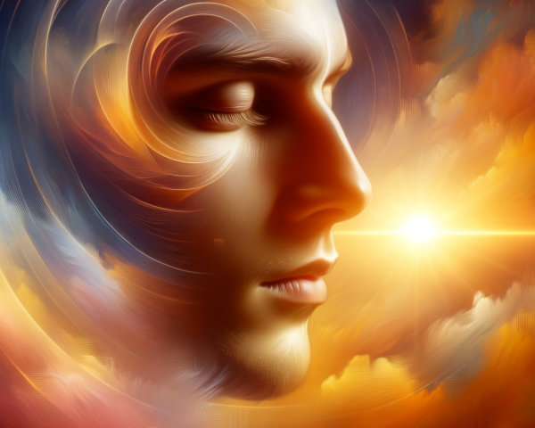 Serene profile with vibrant swirling warm colors