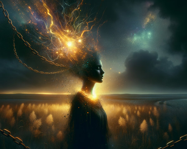 Silhouette of a Woman Against Cosmic Background