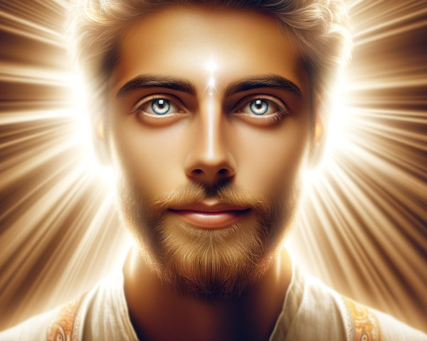 Serene Figure with Radiant Light and Gentle Expression