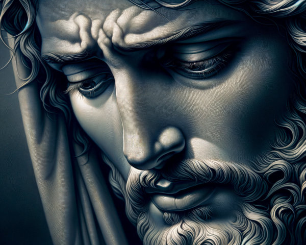 Monochromatic Close-Up of Sculpted Man's Face