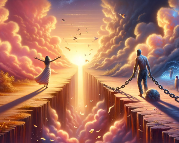 Surreal Landscape of Light and Darkness Divided by Chasm