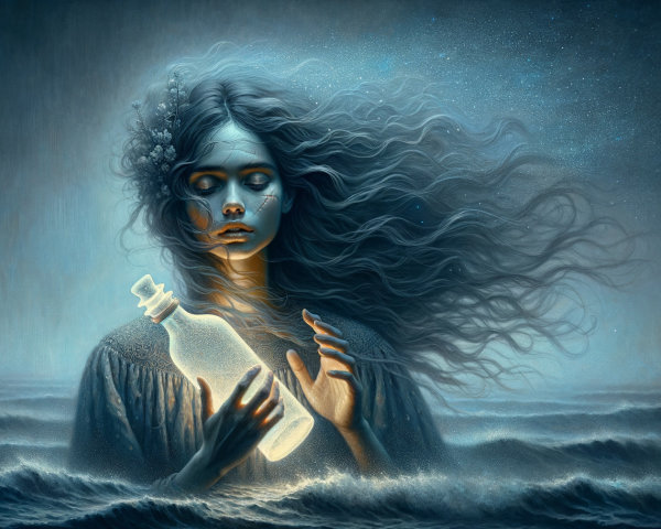 Ethereal Figure Amidst Turbulent Ocean Waves