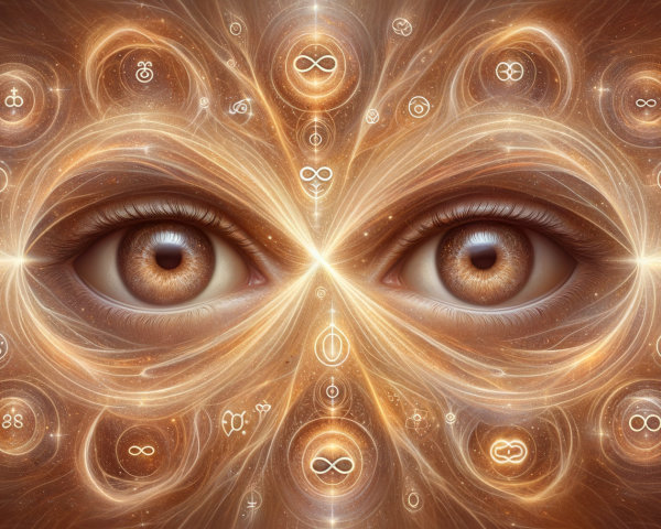 Close-Up of Human Eyes with Golden Light Patterns