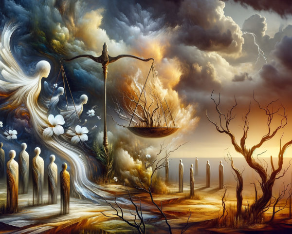 Surreal Landscape with Ethereal Figures and Scale