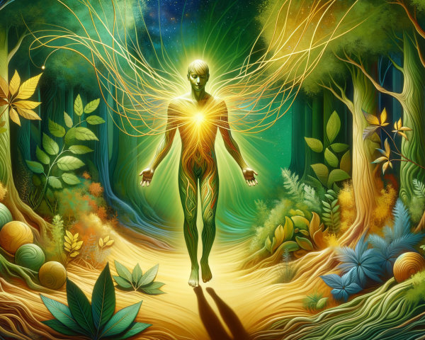 Luminous Figure in a Mystical Forest Setting