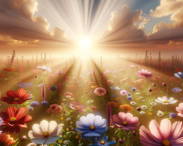 Vibrant Meadow with Colorful Flowers and Sunlight