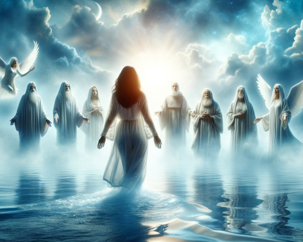 Woman in White Dress Walking Through Calm Waters