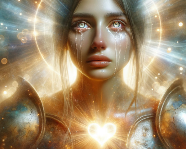 Somber figure in ornate armor with radiant halo