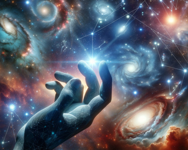 Digital Rendering of a Hand in Cosmic Background
