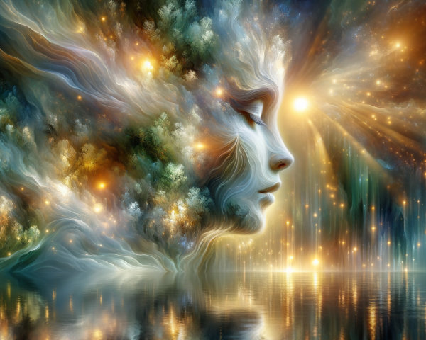 Surreal Scene of Woman's Profile in Colorful Clouds