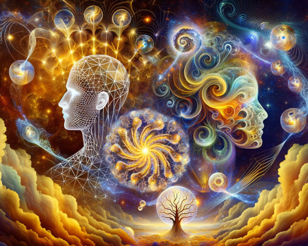 Surreal Cosmic Landscape with Human Head Silhouette