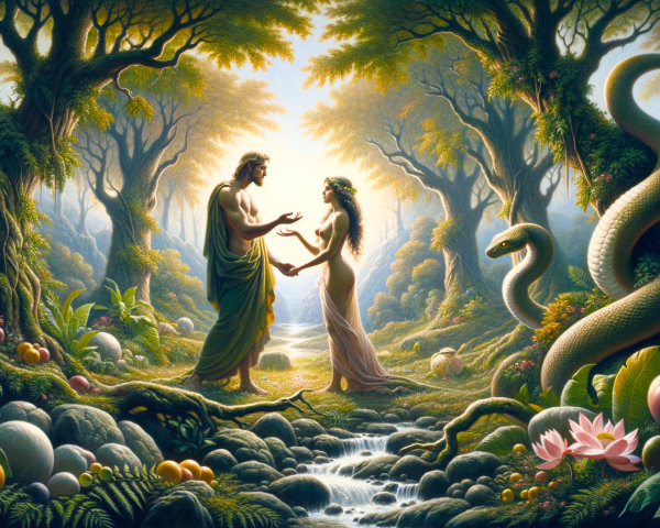 Serene Couple in a Mythical Forest Setting