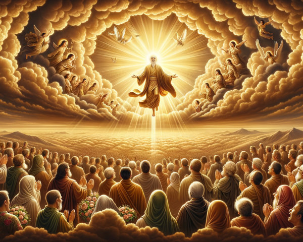 Majestic Scene of Crowd Gazing at Heavenly Figure